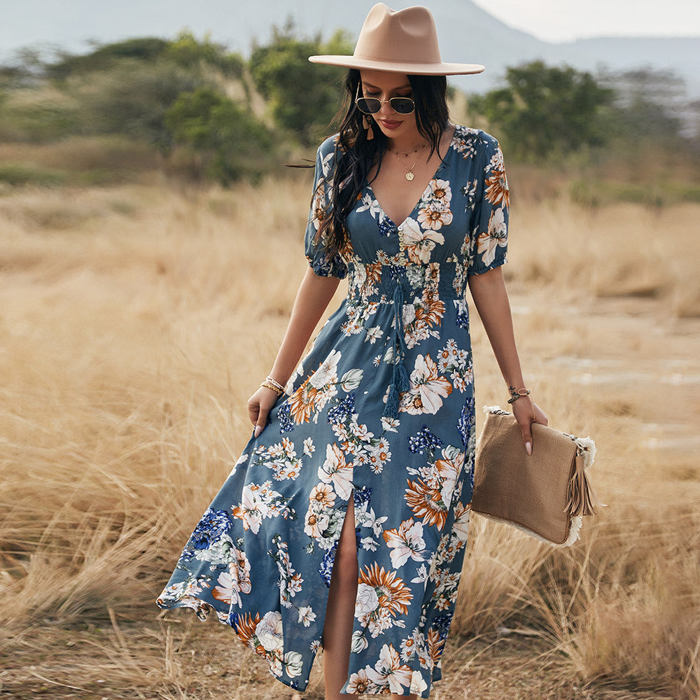 Neck Elastic Waist Dresses Fashion