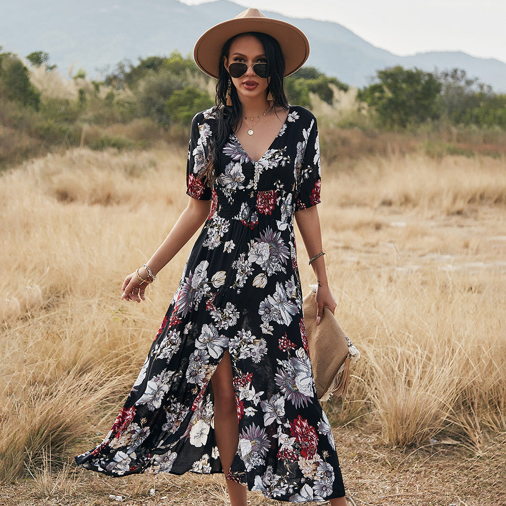 Neck Elastic Waist Dresses Fashion