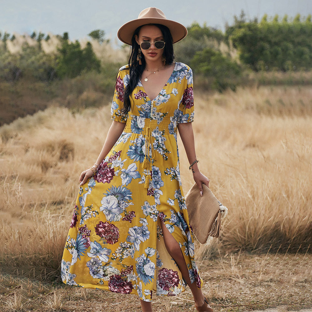 Neck Elastic Waist Dresses Fashion