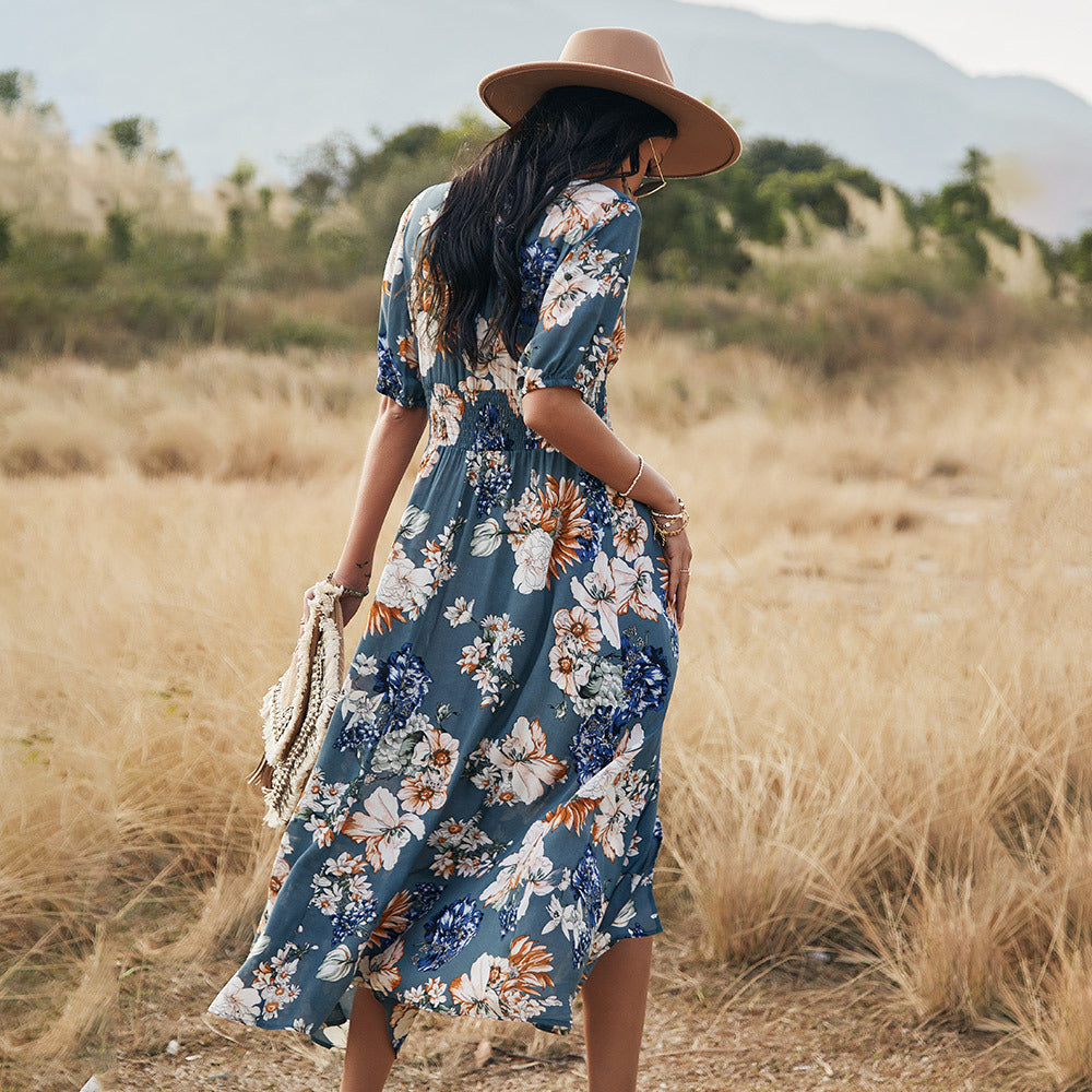 Neck Elastic Waist Dresses Fashion