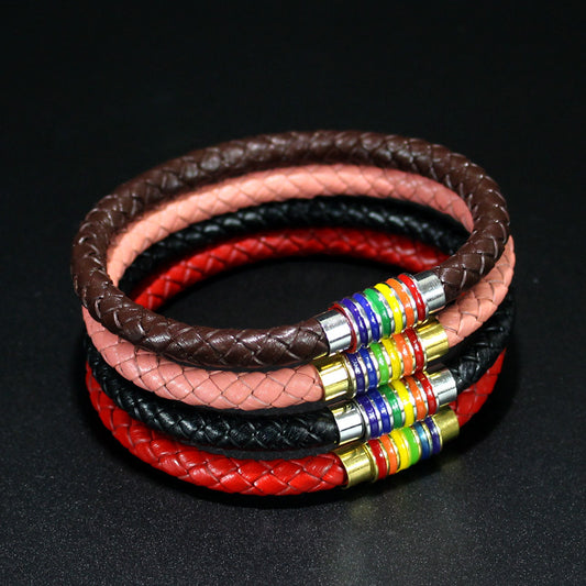 Fashion Rainbow Leather Bracelets Women and Men black and brown Jewelry